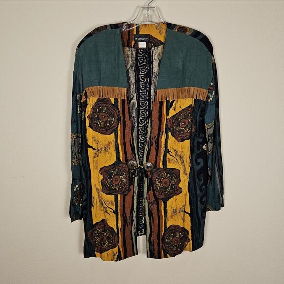 VTG 80s 90s Southwestern In Group Ltd Skirt Jacket Womens M Bohemian Fringe USA - Picture 4 of 16